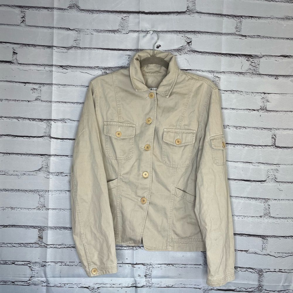 Jones New York Tan Utility Button-Up Collared Jacket Tailored SZ 12 Cargo Field